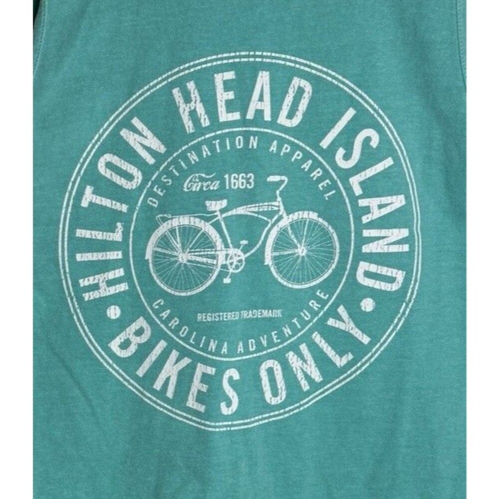 Hilton Head Island Bikes Only Graphic Tank Top HHI Womens Large Faded Green